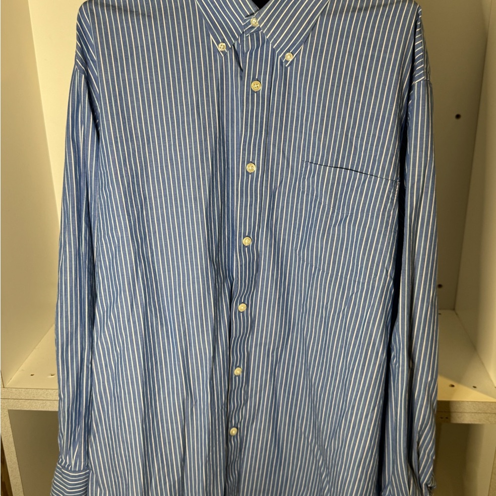 Men's Blue Stripe Button-Down Shirt with Chest Pocket